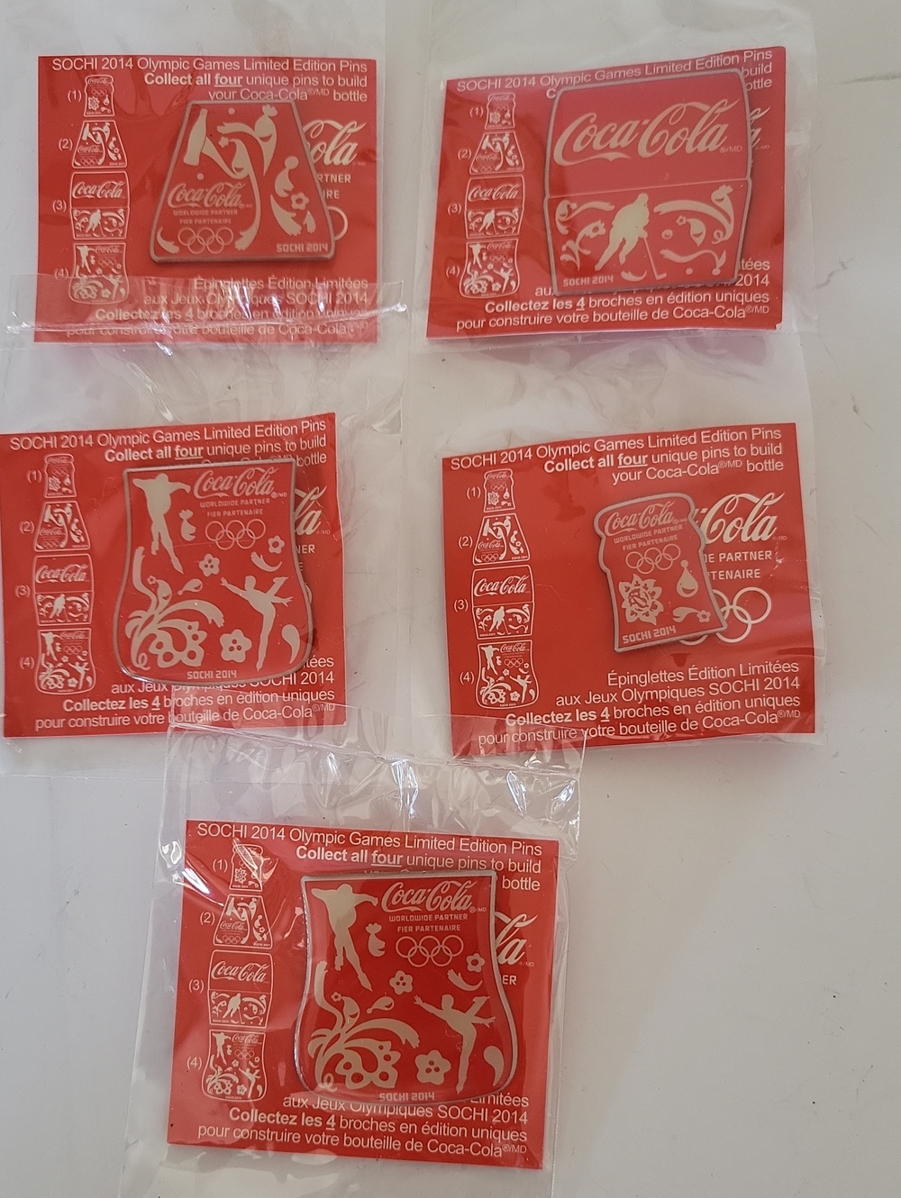New Complete Coca-Cola Sochi 2014 Winter Olympics Puzzle Pin Set (5 Pins)